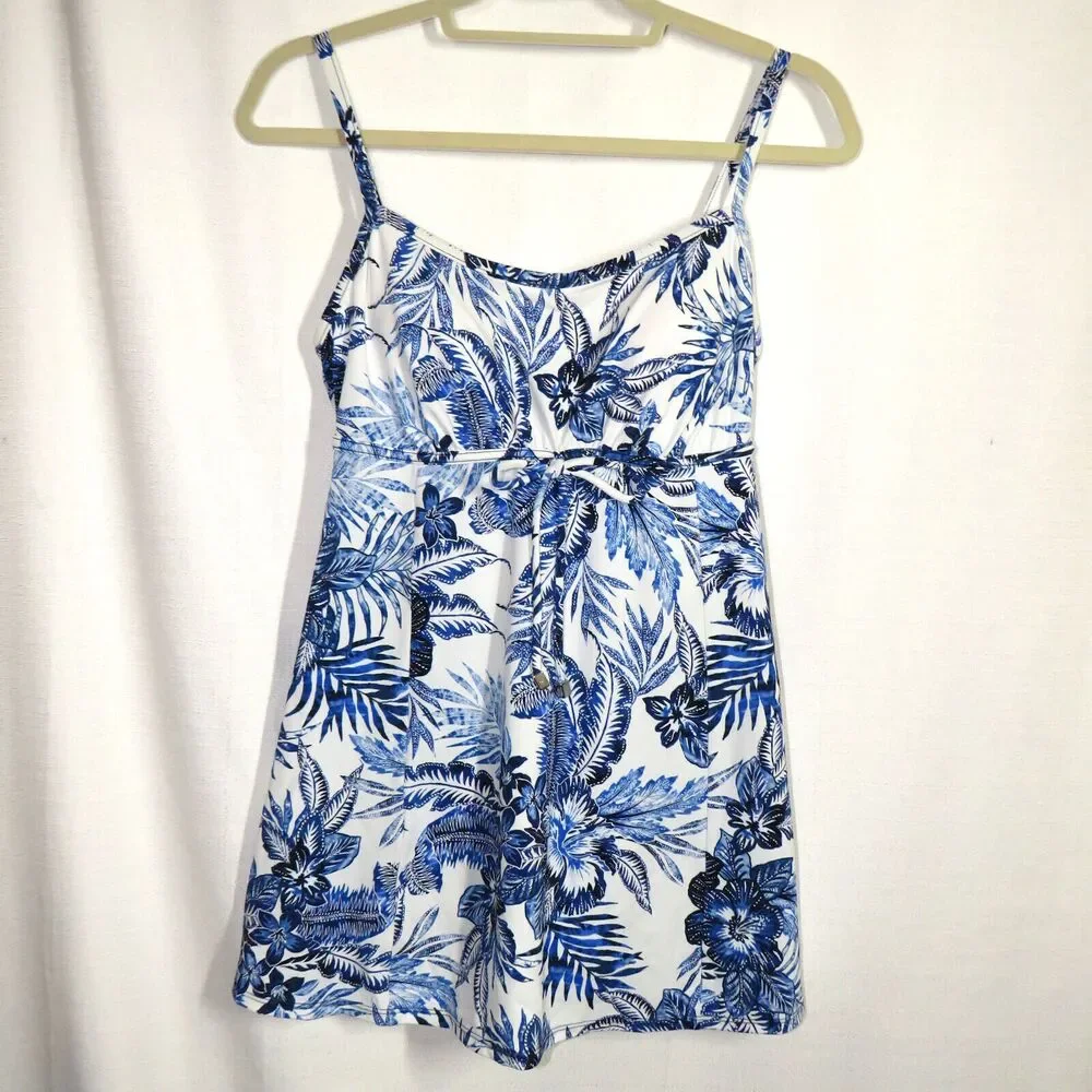 Swim Solutions Floral Padded Wireless Tummy Control Swimsuit Swim Dress Sz 10 - Picture 12 of 12